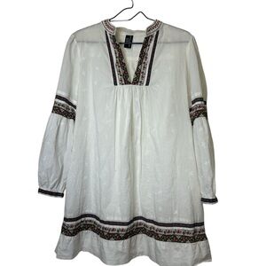 Bohemian White Long Sleeve Dress with Embroidery